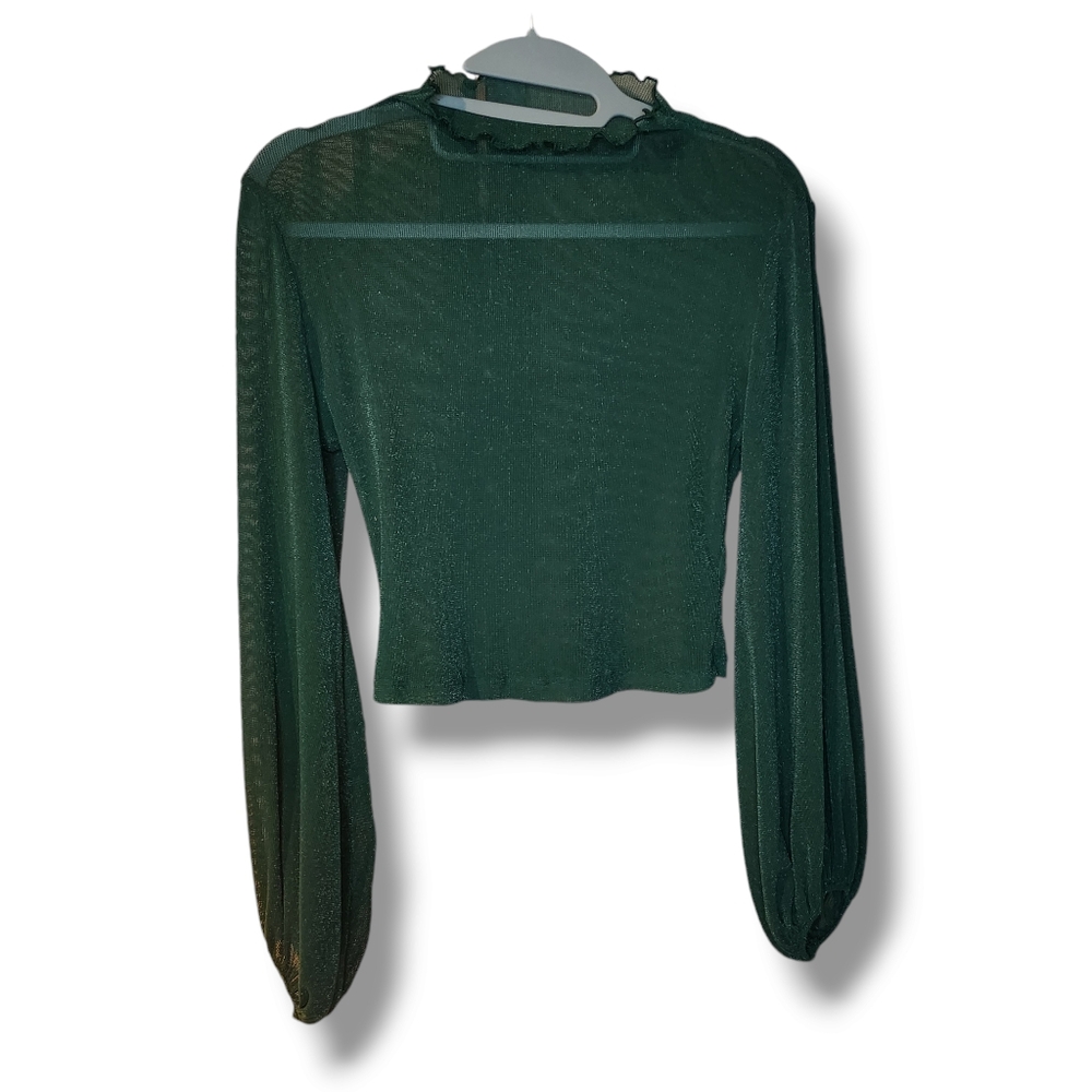 M Sheer Green Long Sleeve Women's Top
